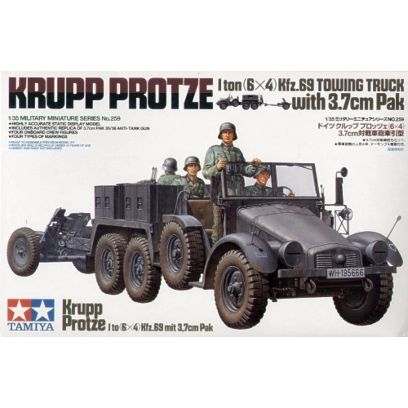 Tamiya Krupp Protze 1 Ton (6 X 6) Towing Truck With 37mm Pak Model Kit