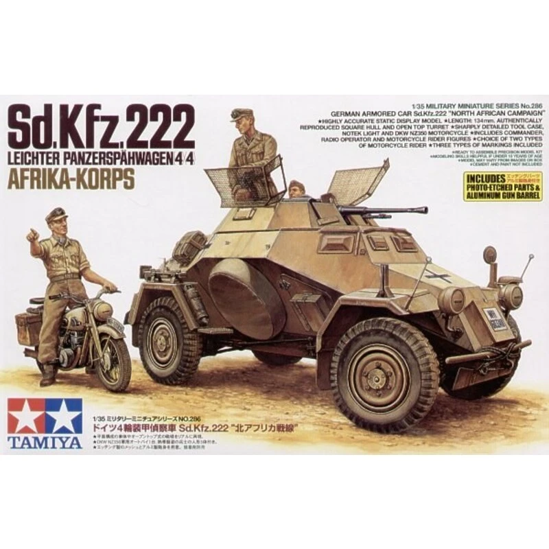 Tamiya Sd.Kfz.222 Afrika Korps With Crew And DKW Motorcycle With Rider Model Kit